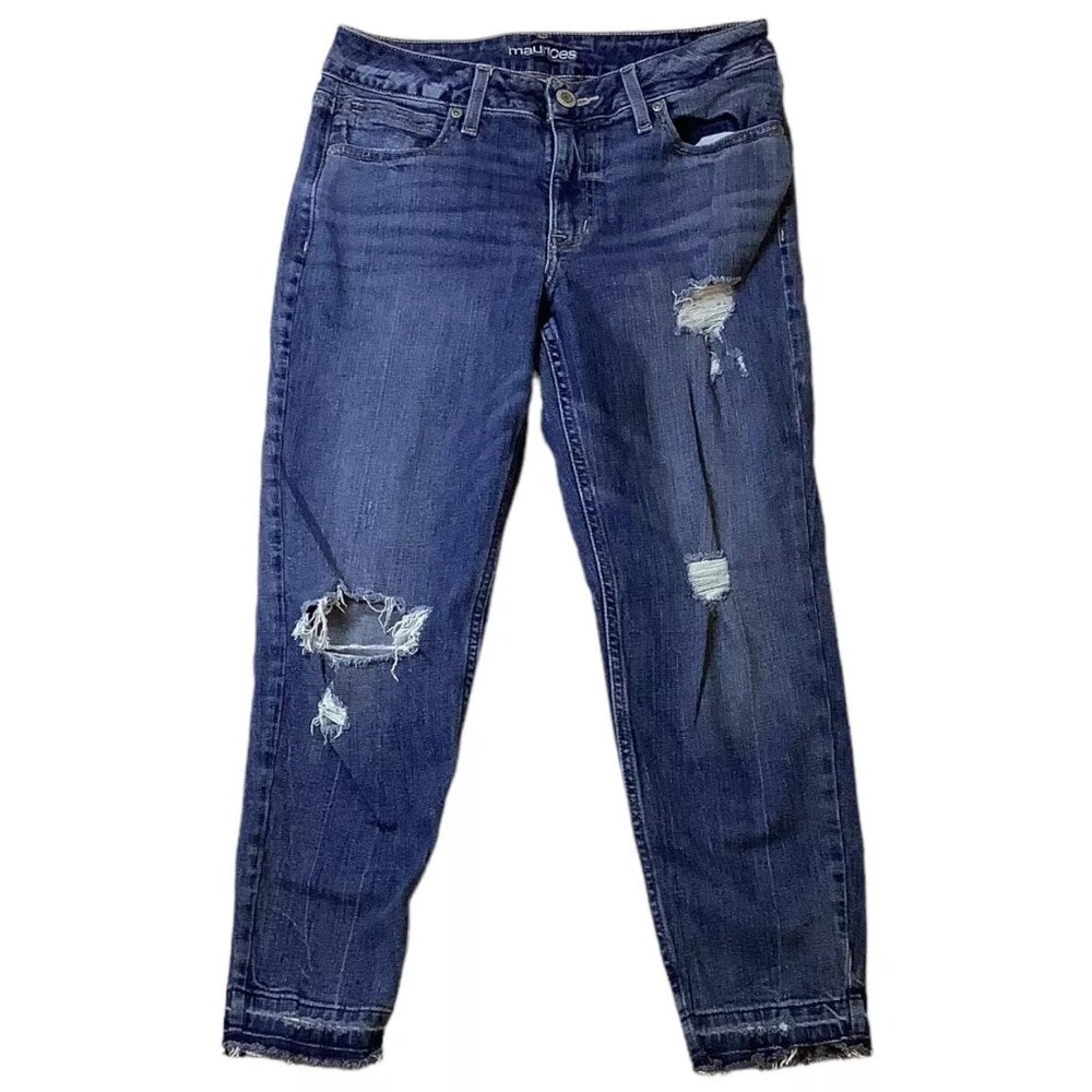 Maurices Womens Distressed Mid Rise Stretch Blue Denim Jeans Stretch Size 6